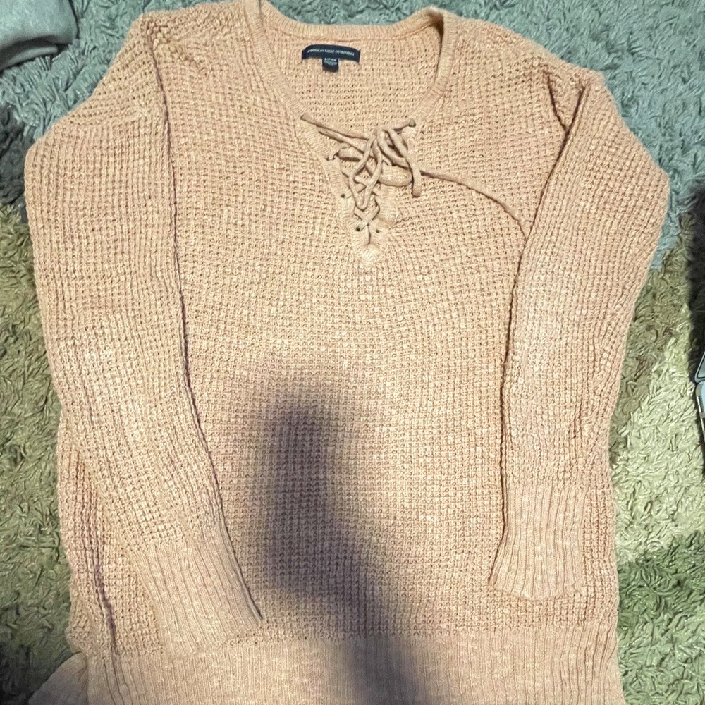 AE Lace-Up Waffle Sweater